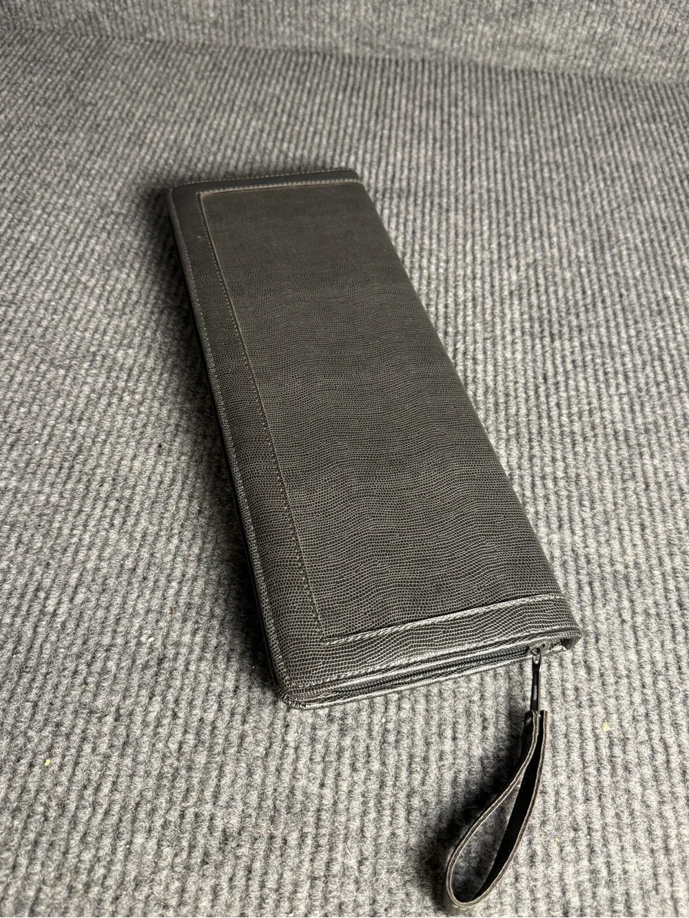 Vintage Neiman Marcus Charcoal Gray Lizard Embossed Tie Organizer West Germany
